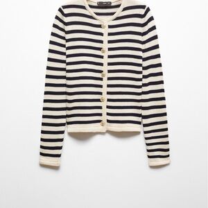 Mango Striped navy and Cream Women's Eliot Sweater Cardigan with jewel buttons
